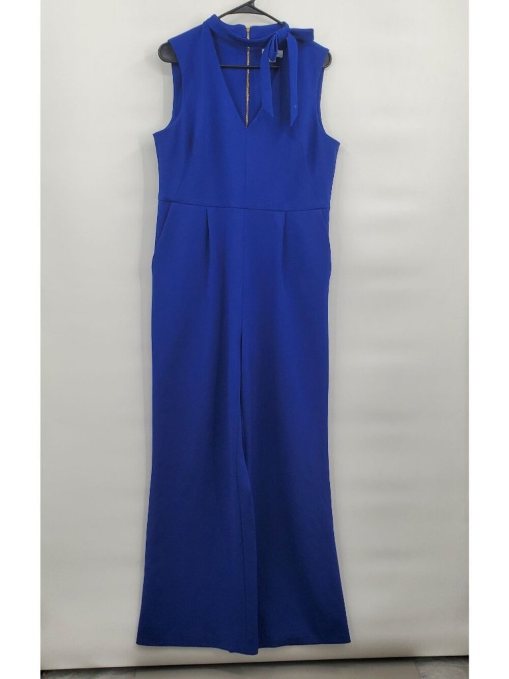 Calvin Klein Wide Leg Jumpsuit Women Size 14 Sleeveless Built In Neck Tie Accent